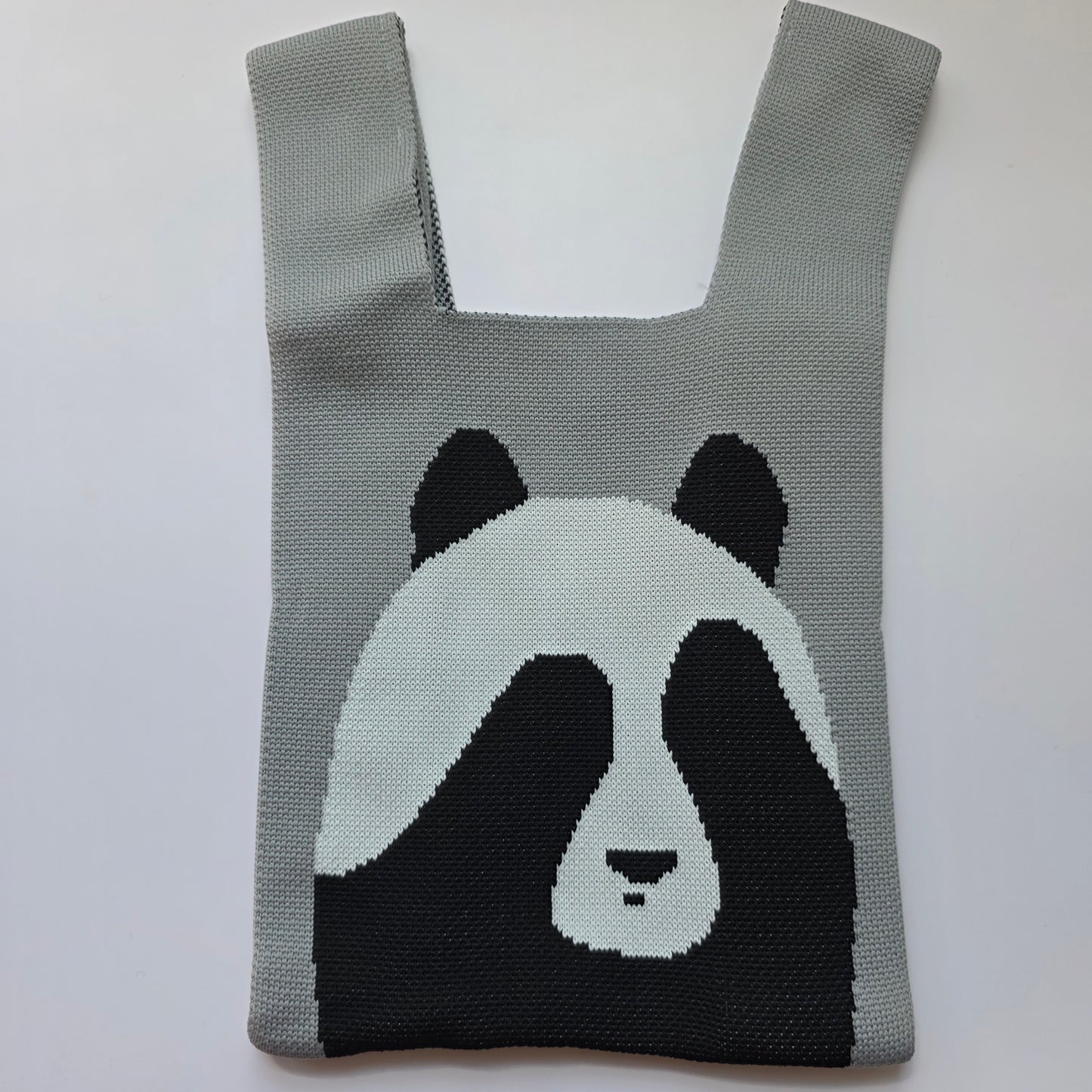 Small Knitted Project Bag Travel Tote Wristlet black white gray panda