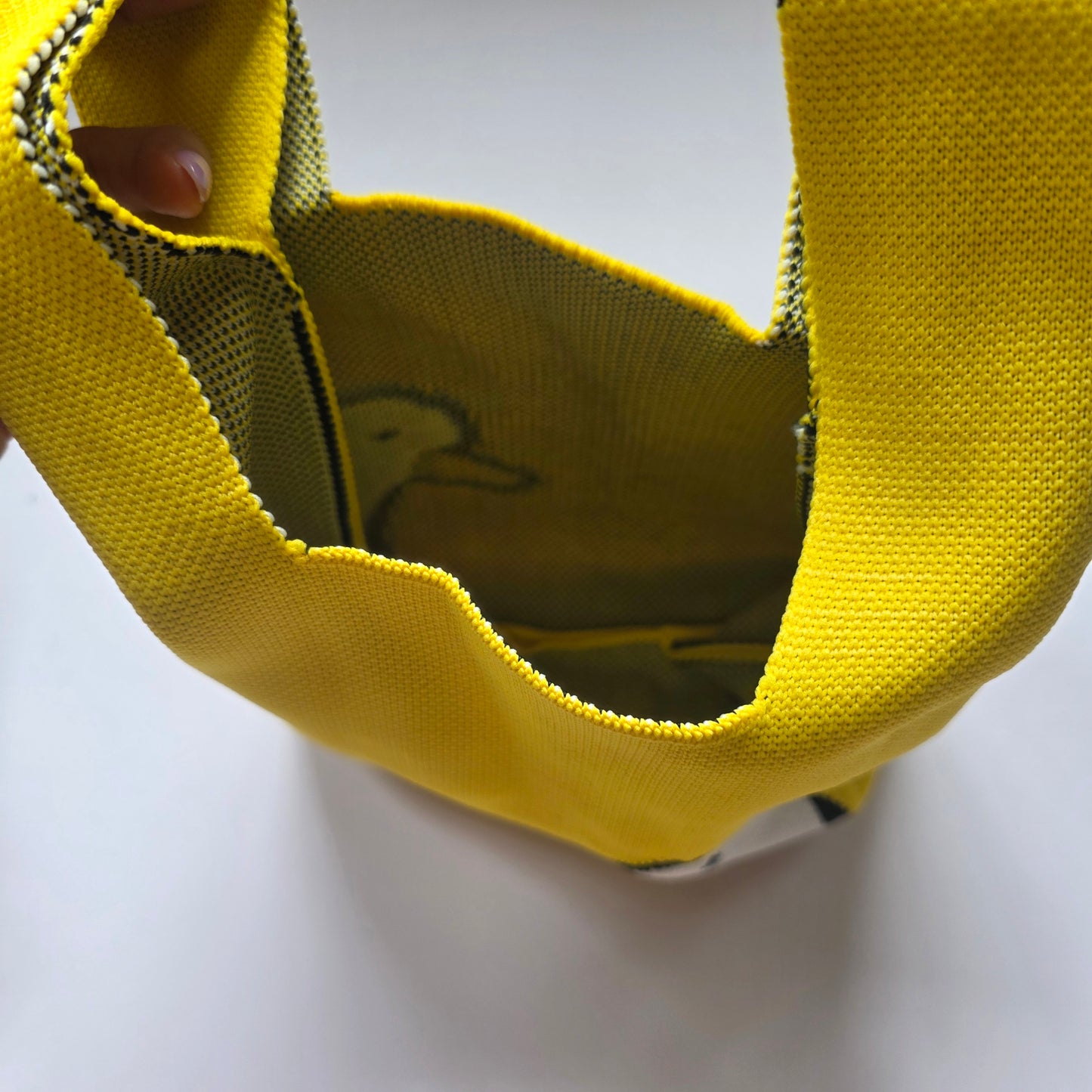 Small Knitted Project Bag Travel Tote Wristlet Yellow Duck
