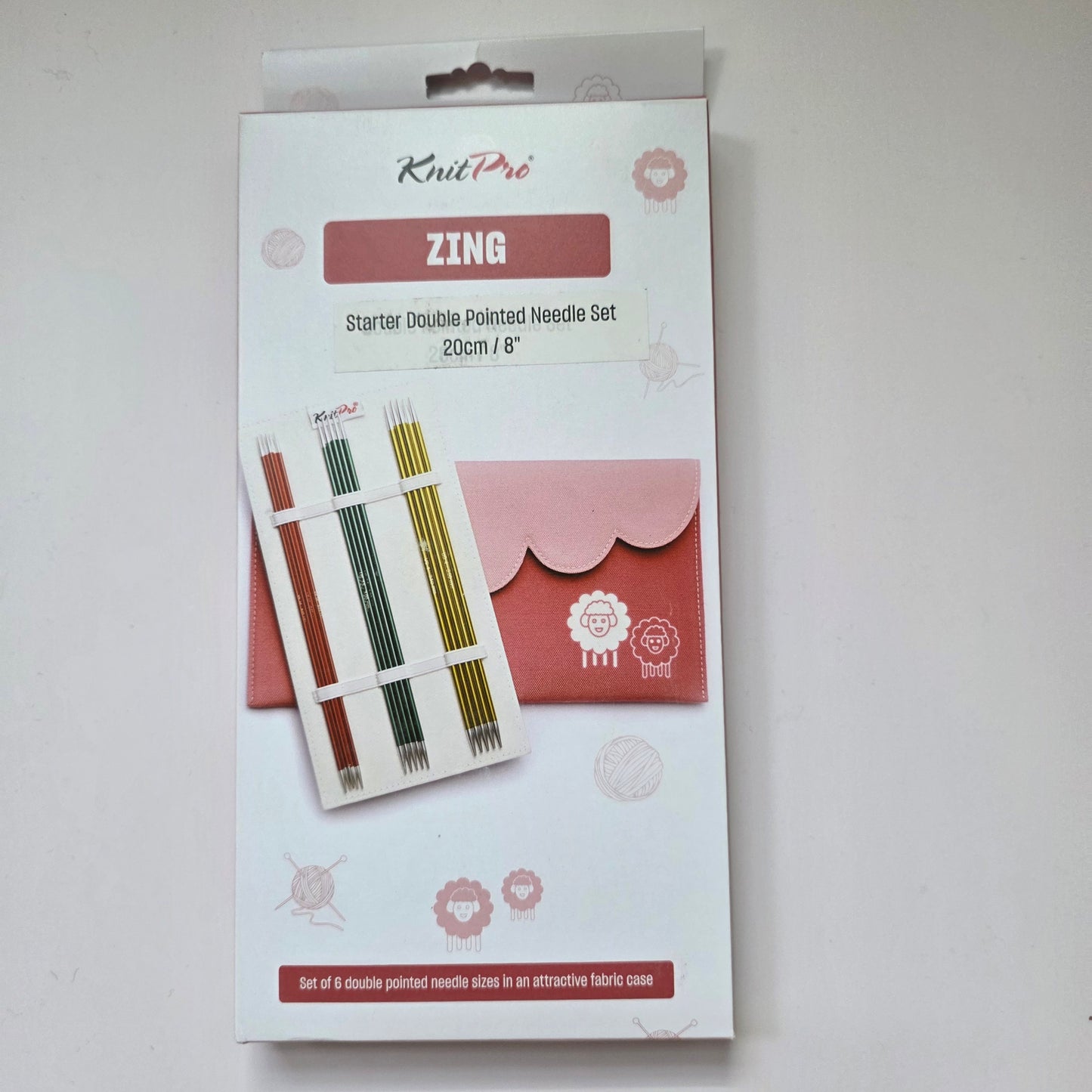 Knitpro Zing DPN set, 8" length, 6 sizes