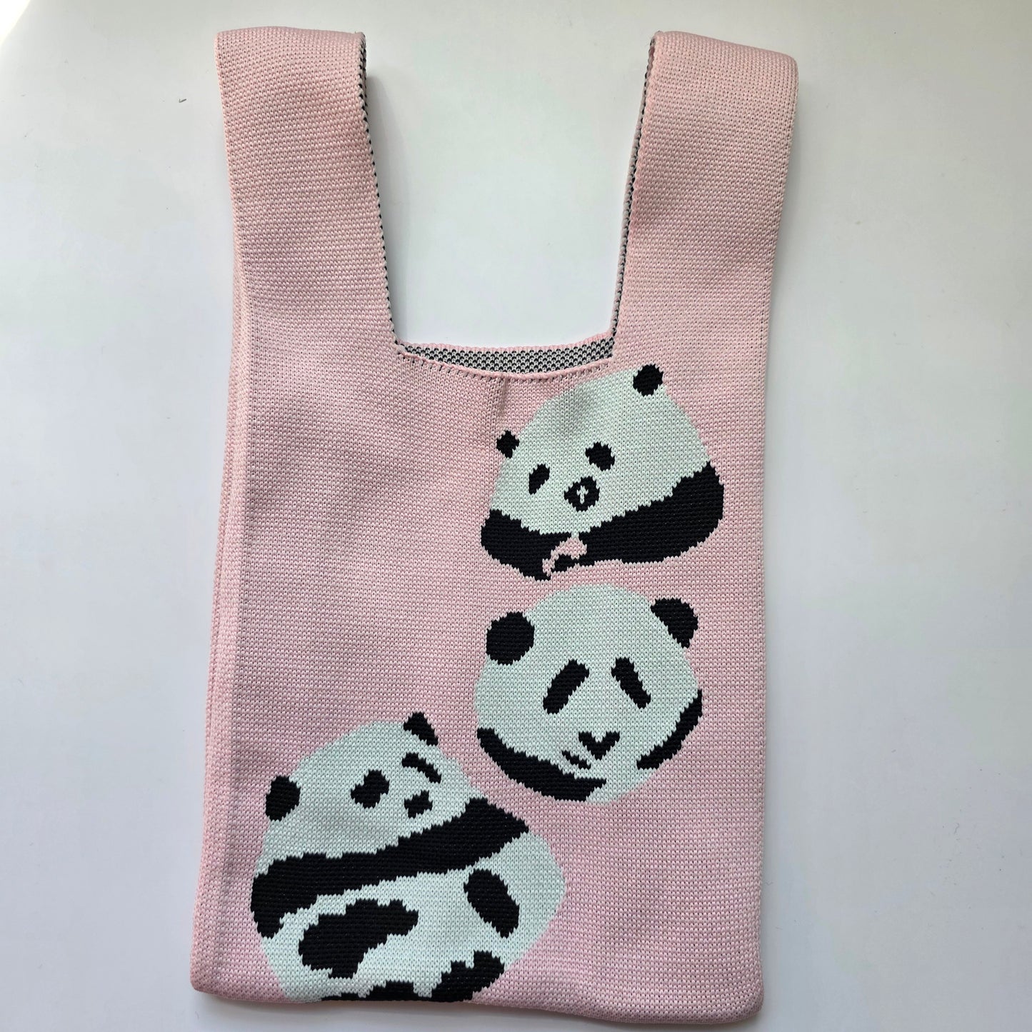 Small Knitted Project Bag Travel Tote Wristlet pink pandas