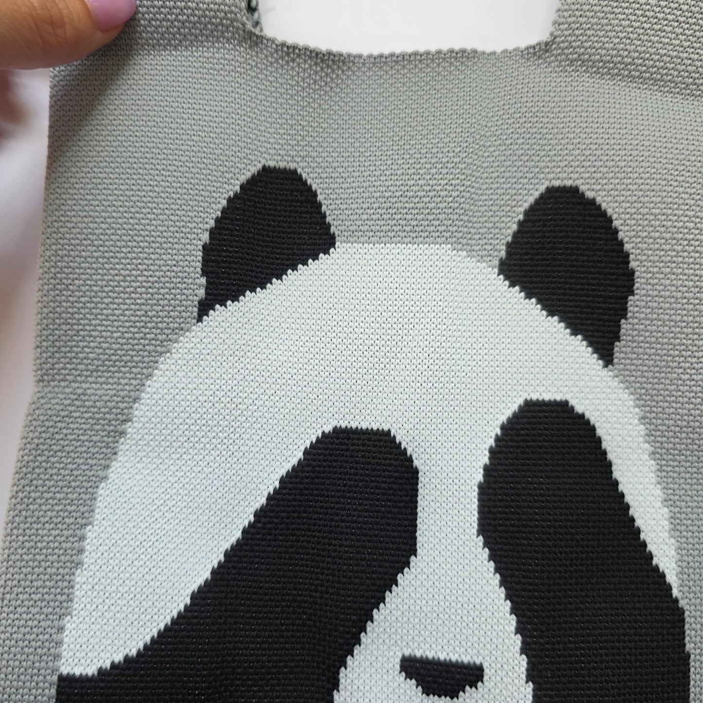 Small Knitted Project Bag Travel Tote Wristlet black white gray panda