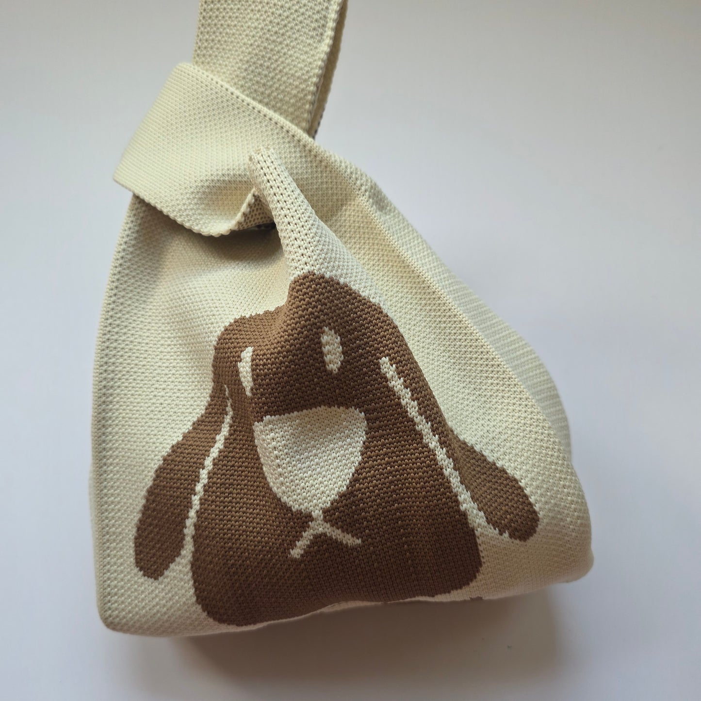 Small Knitted Project Bag Travel Tote Wristlet brown dog