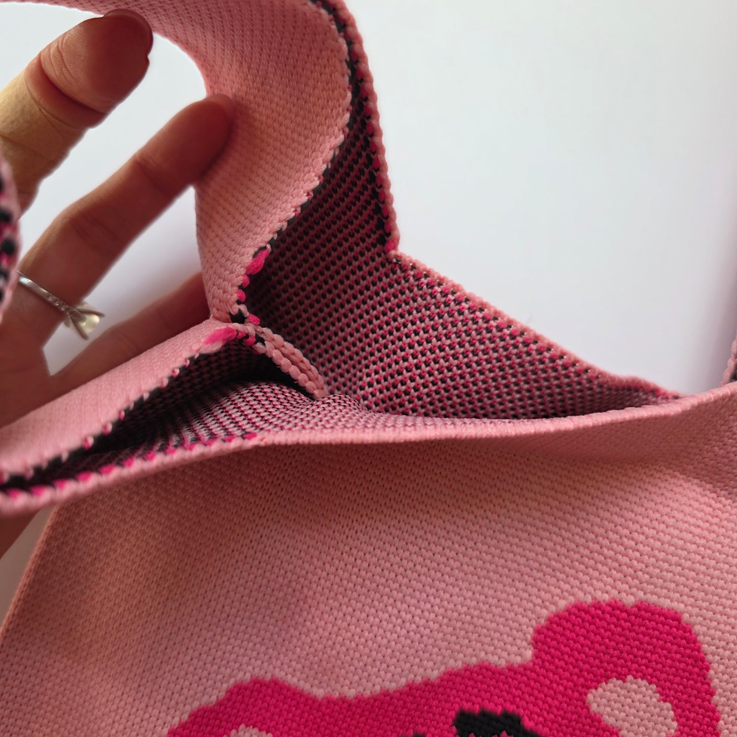 Small Knitted Project Bag Travel Tote Wristlet Lotso pink bear