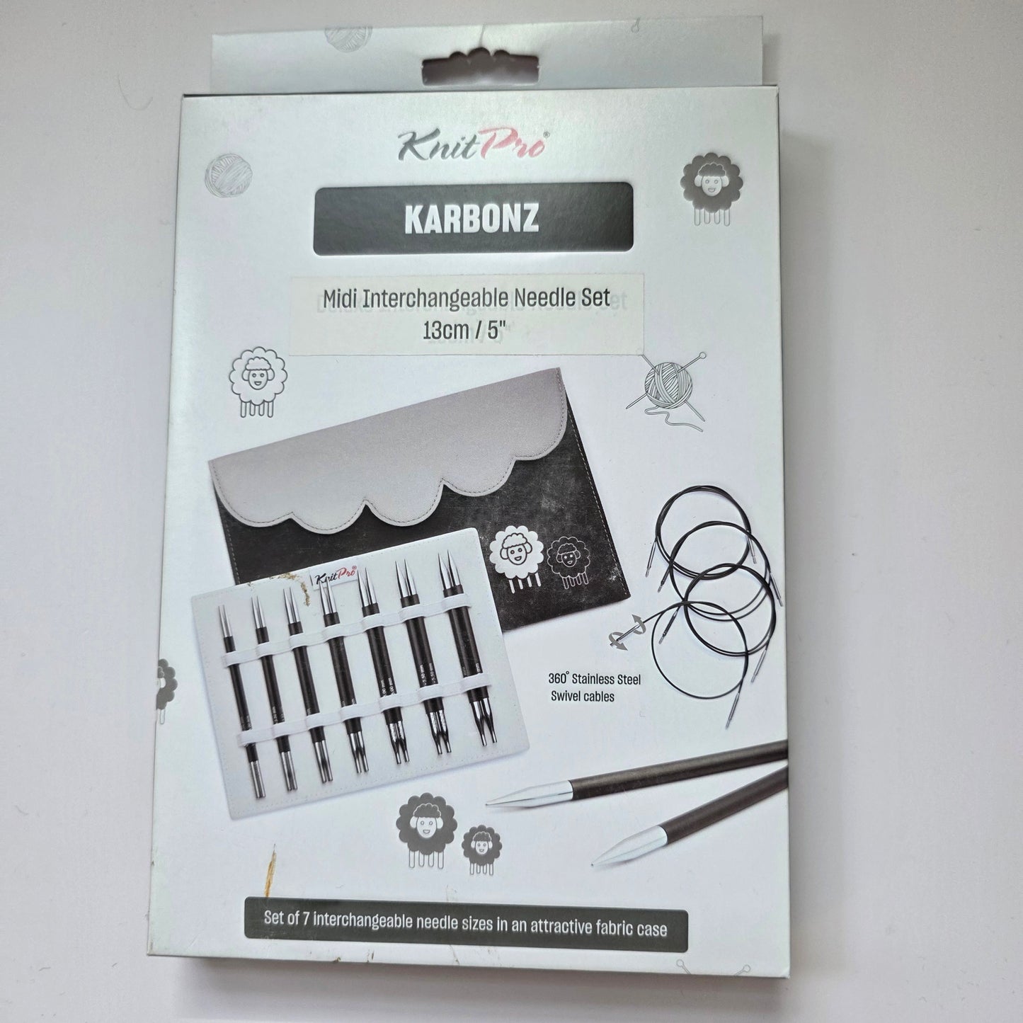 Knitpro Karbonz interchangeable knitting needle set. 5", 7 sizes