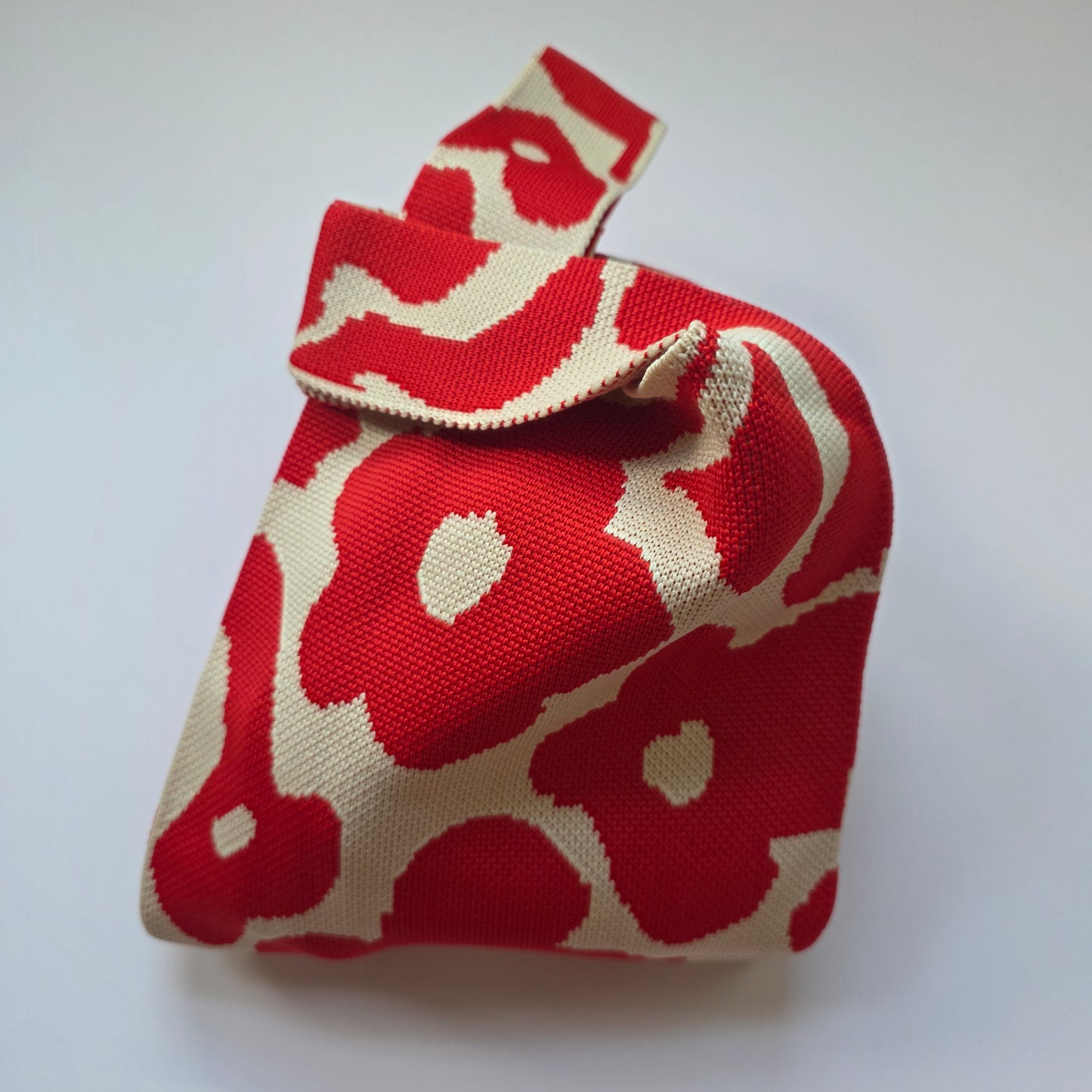 Small Knitted Project Bag Travel Tote Wristlet red flowers