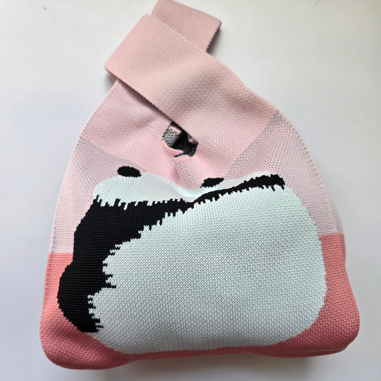 Small Knitted Project Bag Travel Tote Wristlet pink panda