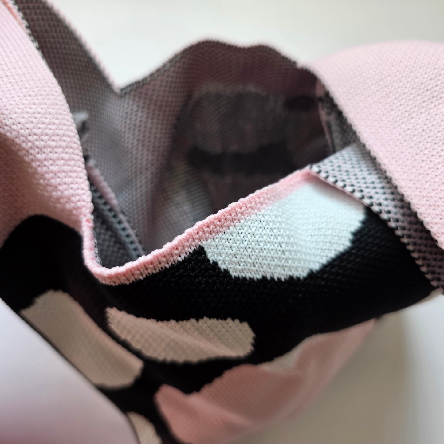 Small Knitted Project Bag Travel Tote Wristlet pink panda