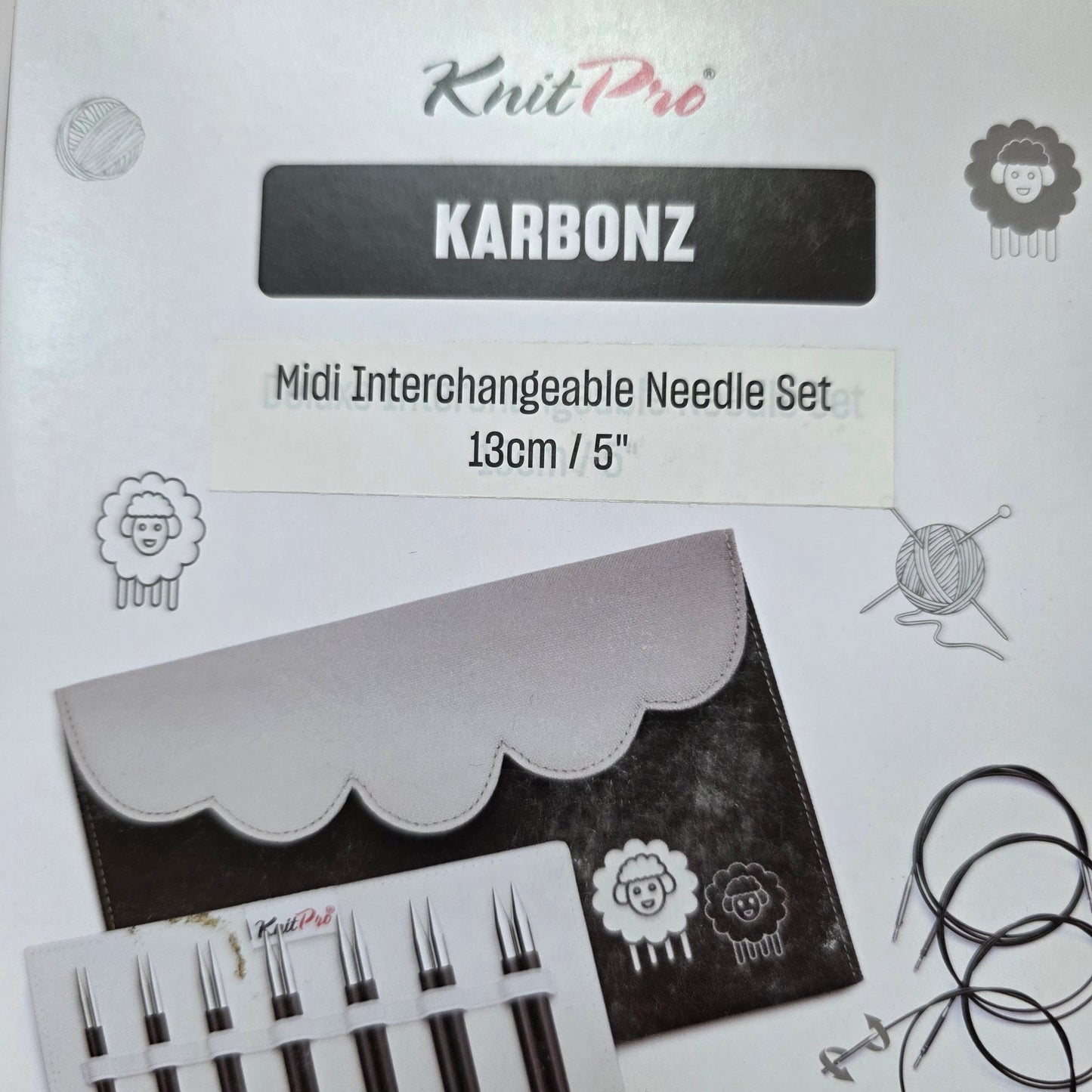 Knitpro Karbonz interchangeable knitting needle set. 5", 7 sizes