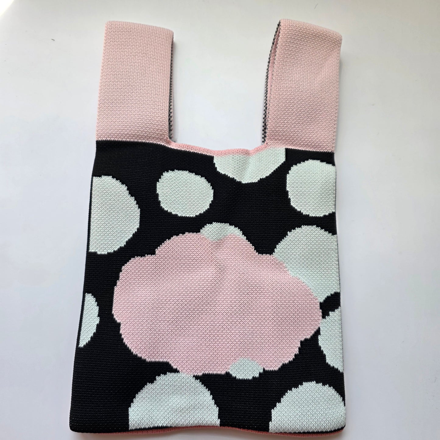 Small Knitted Project Bag Travel Tote Wristlet pink panda