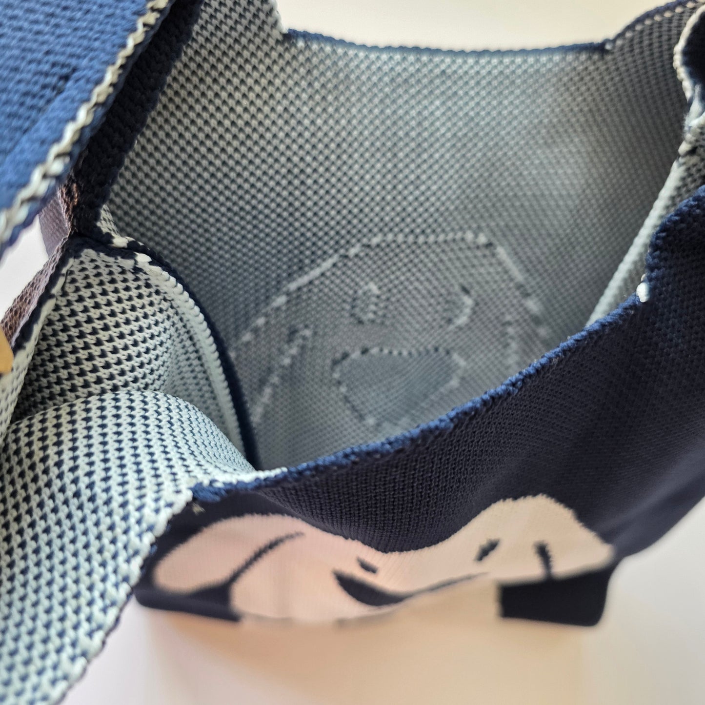 Small Knitted Project Bag Travel Tote Wristlet navy blue dog