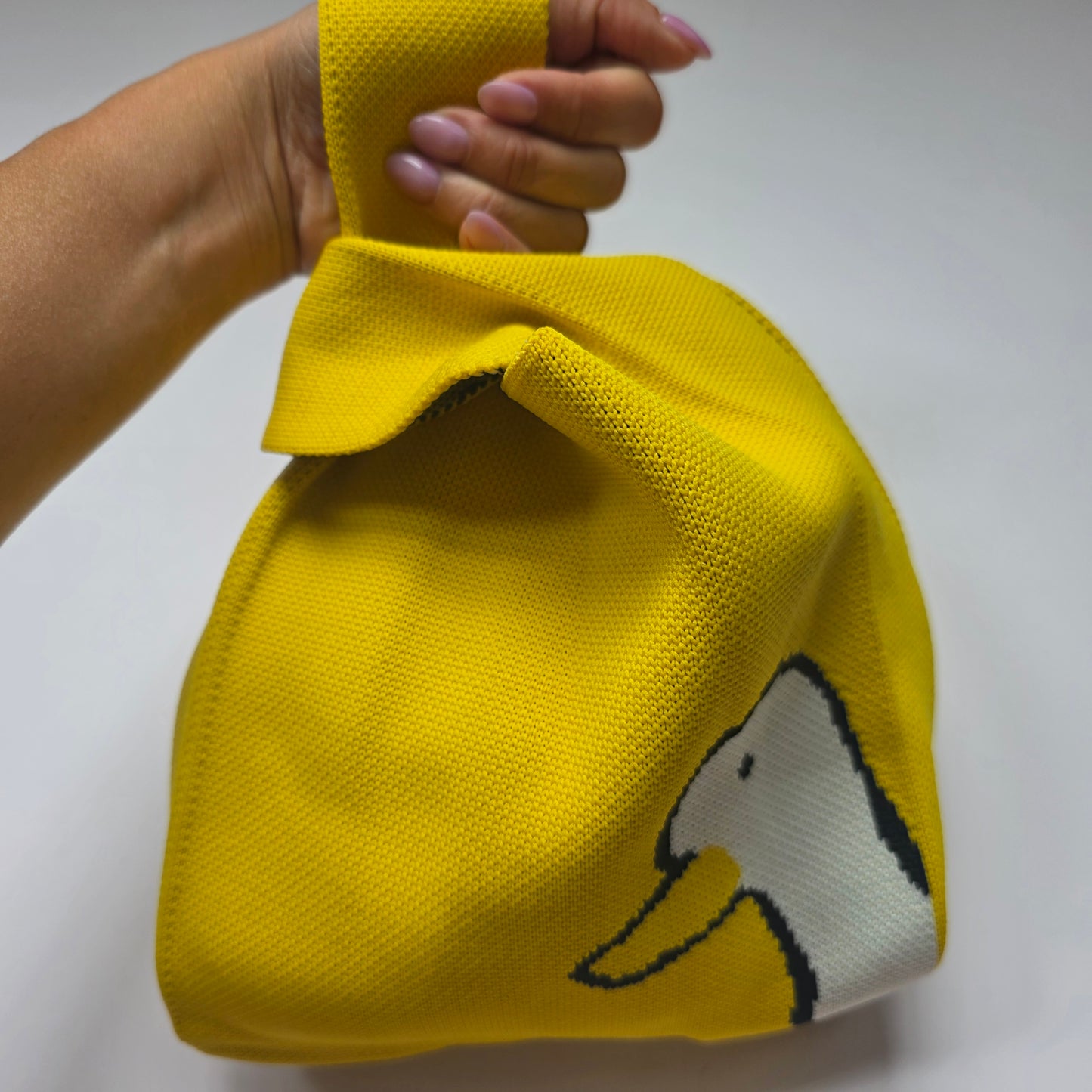 Small Knitted Project Bag Travel Tote Wristlet Yellow Duck