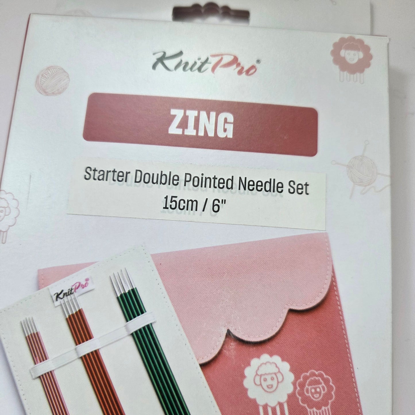 Knitpro Zing DPN set, 6" length, 5 sizes