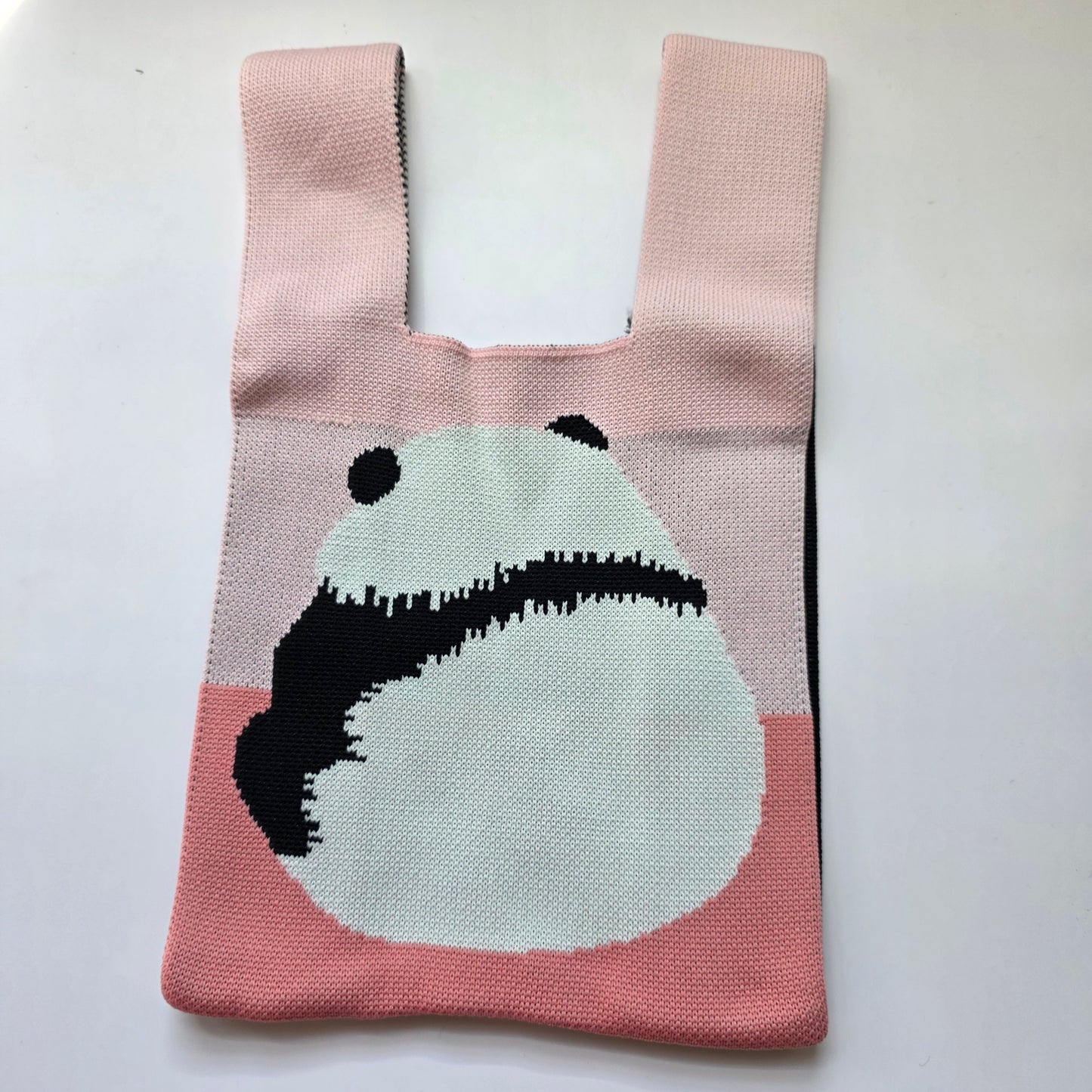 Small Knitted Project Bag Travel Tote Wristlet pink panda