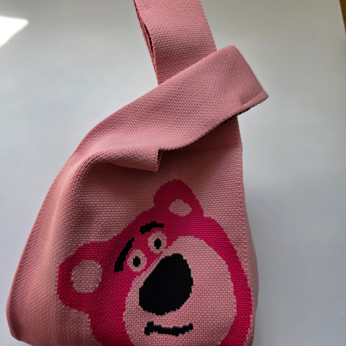 Small Knitted Project Bag Travel Tote Wristlet Lotso pink bear