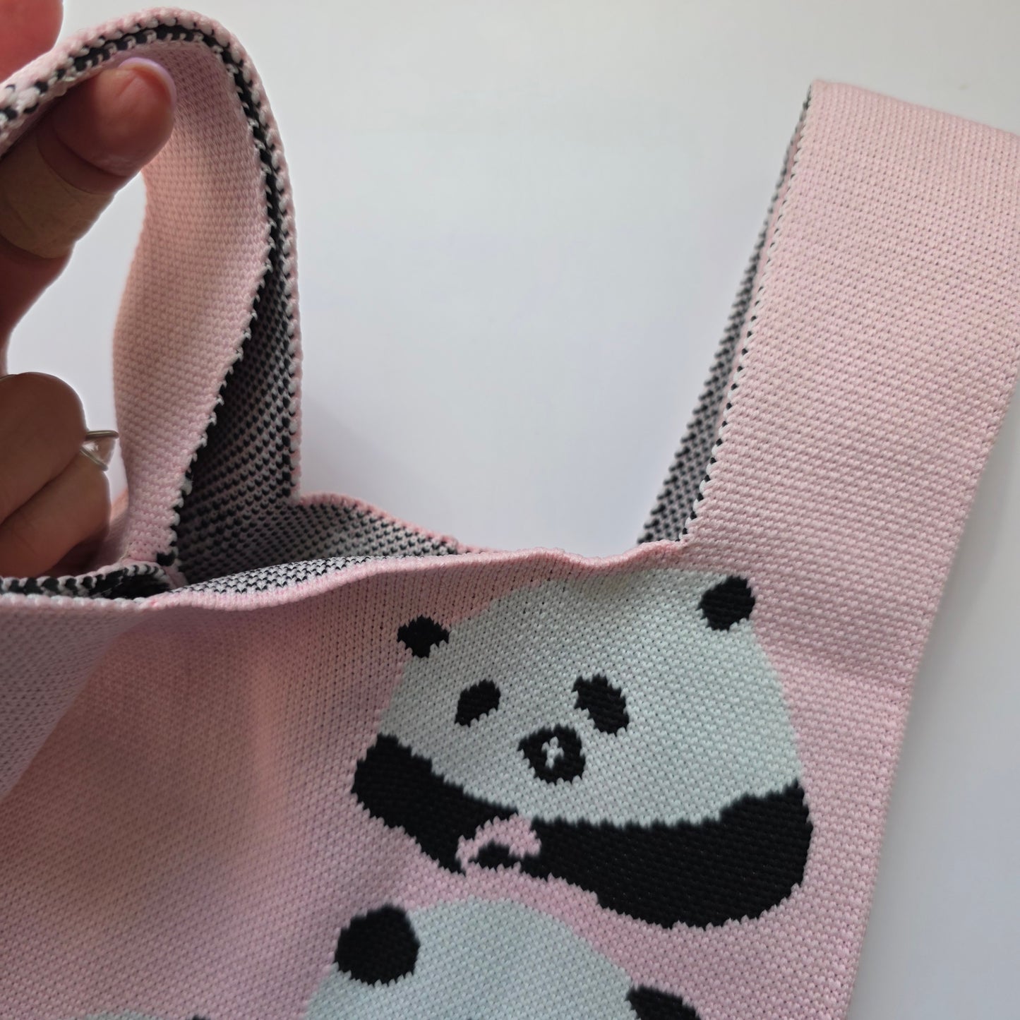 Small Knitted Project Bag Travel Tote Wristlet pink pandas