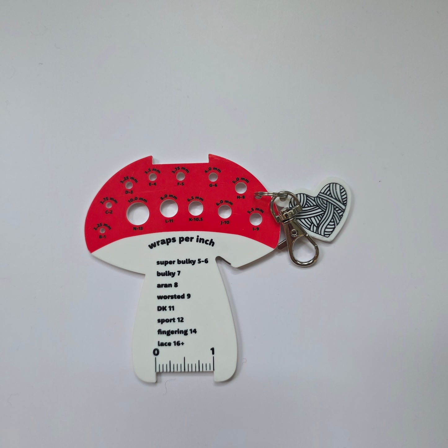 Knitting needle guage sizer mushroom