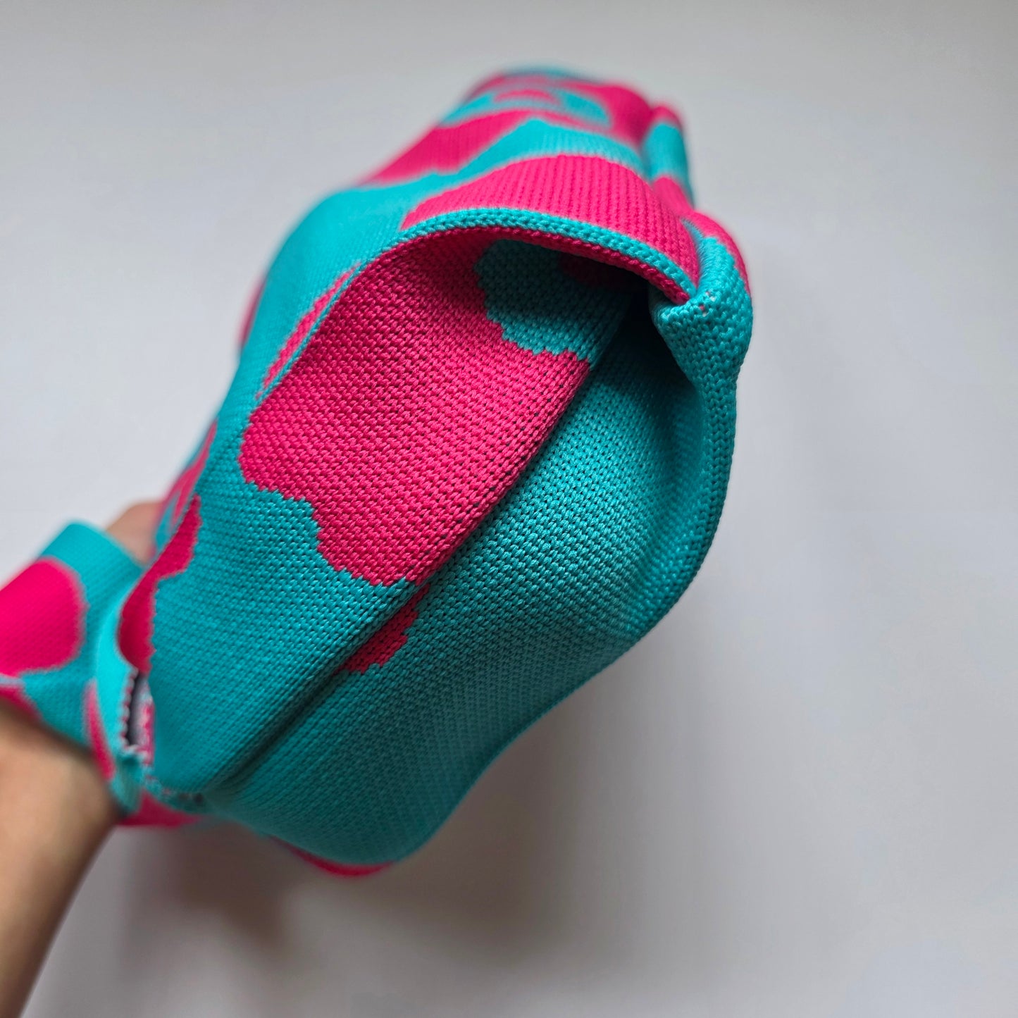 Small Knitted Project Bag Travel Tote Wristlet Turquoise pink flower
