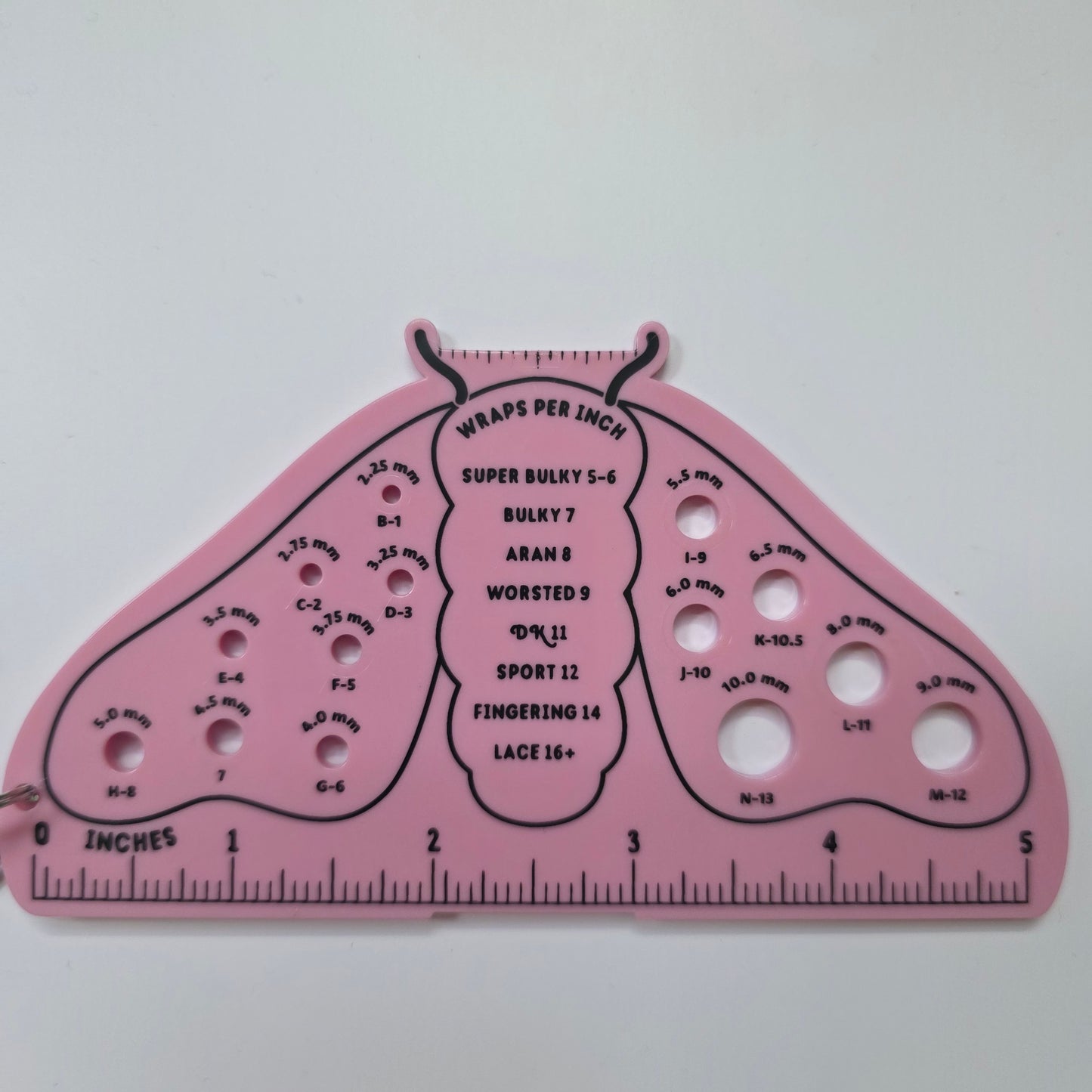 Knitting needle guage sizer moth butterfly