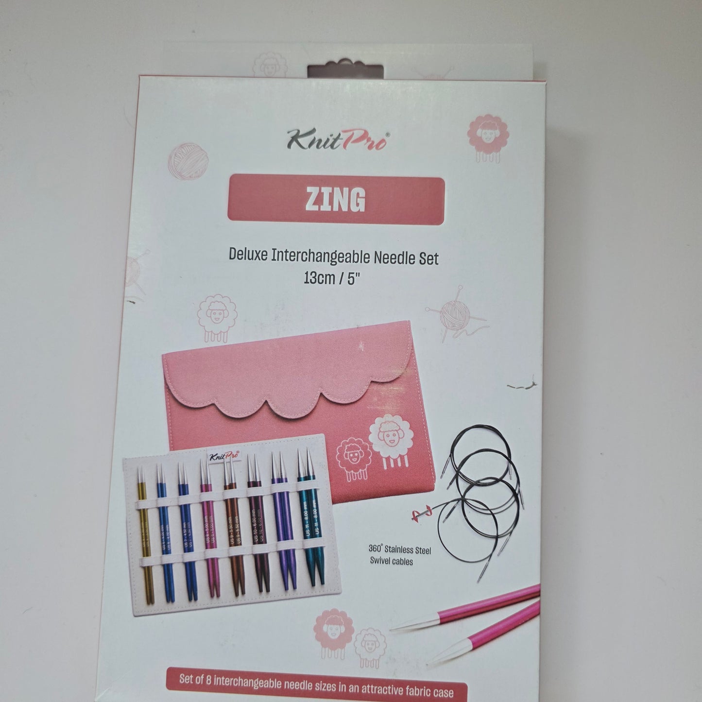 Knitpro Zing deluxe interchangeable knitting needle set. 5", 8 sizes