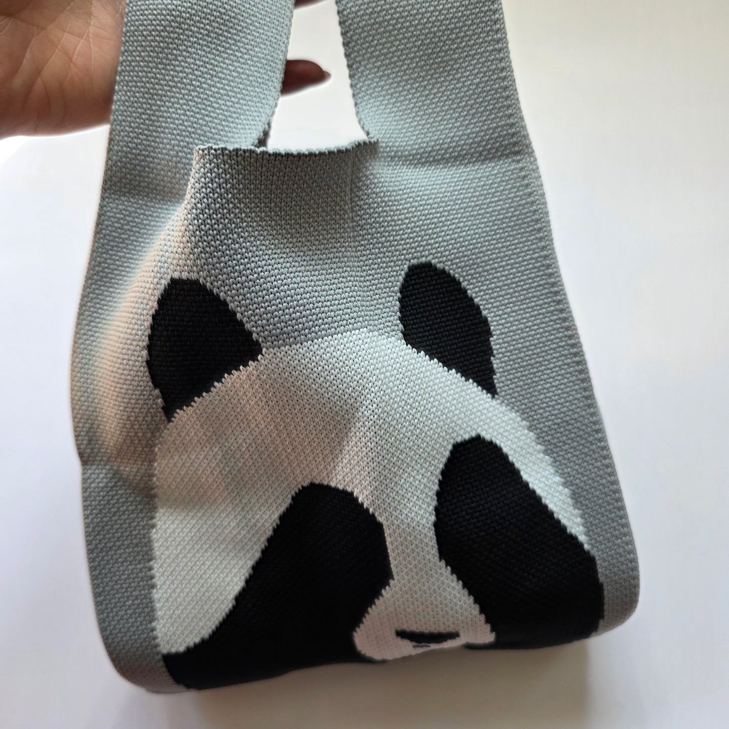 Small Knitted Project Bag Travel Tote Wristlet black white gray panda