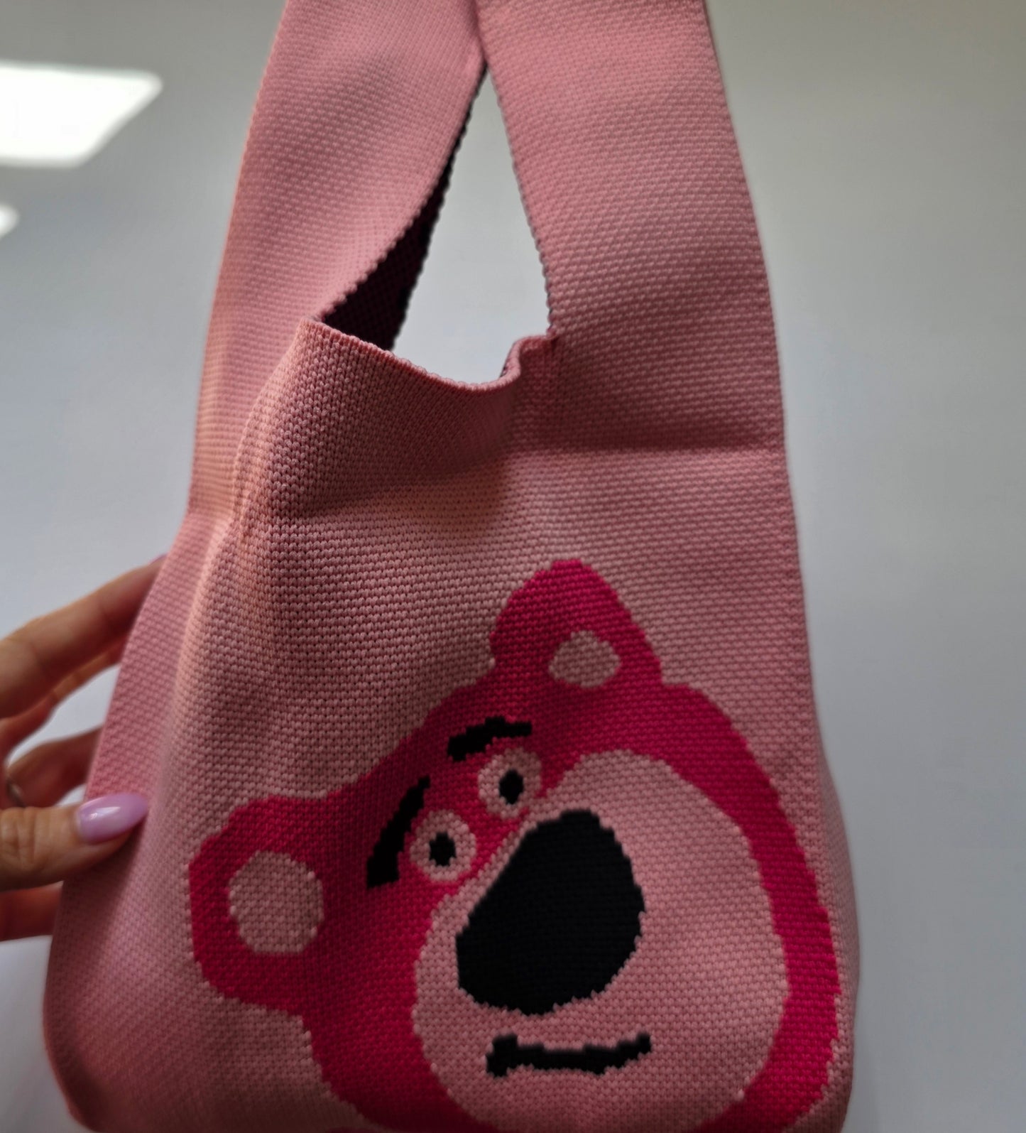 Small Knitted Project Bag Travel Tote Wristlet Lotso pink bear