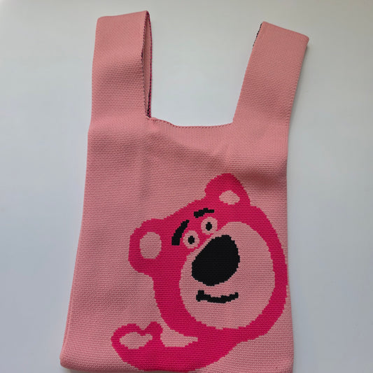 Small Knitted Project Bag Travel Tote Wristlet Lotso pink bear