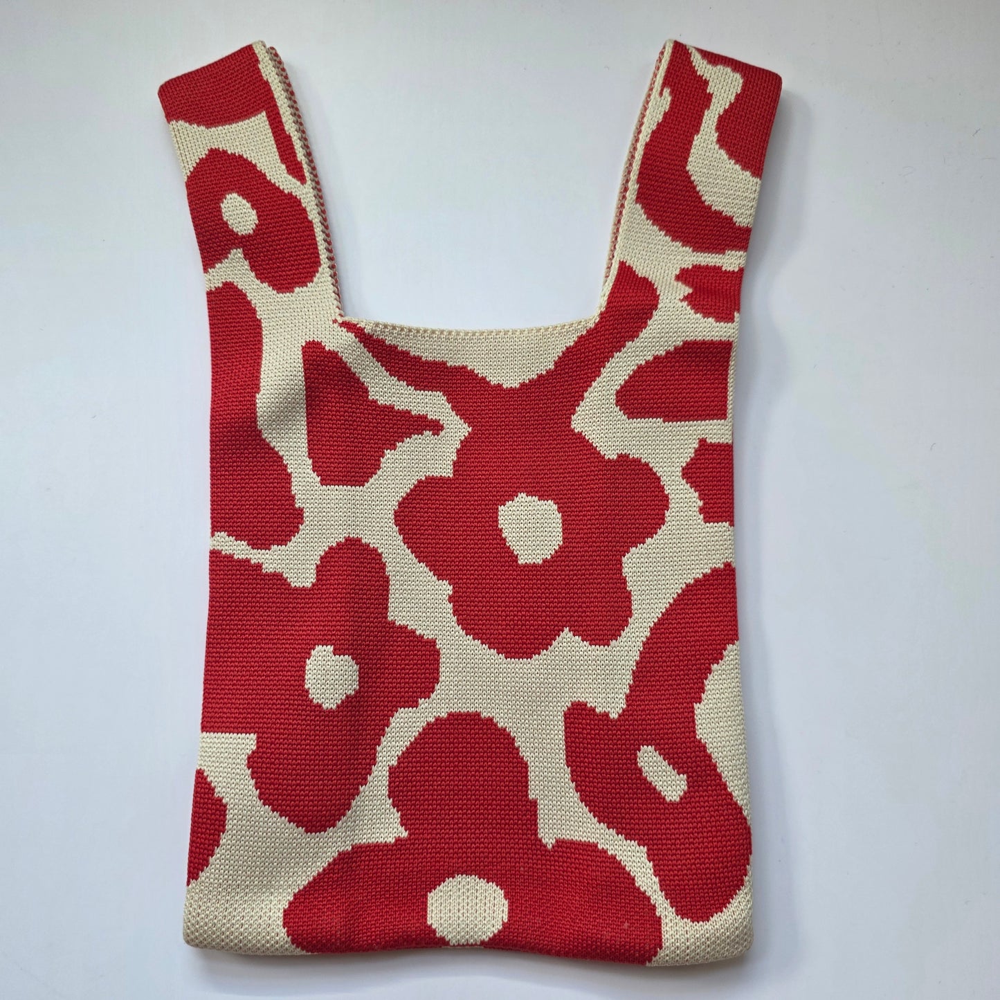 Small Knitted Project Bag Travel Tote Wristlet red flowers