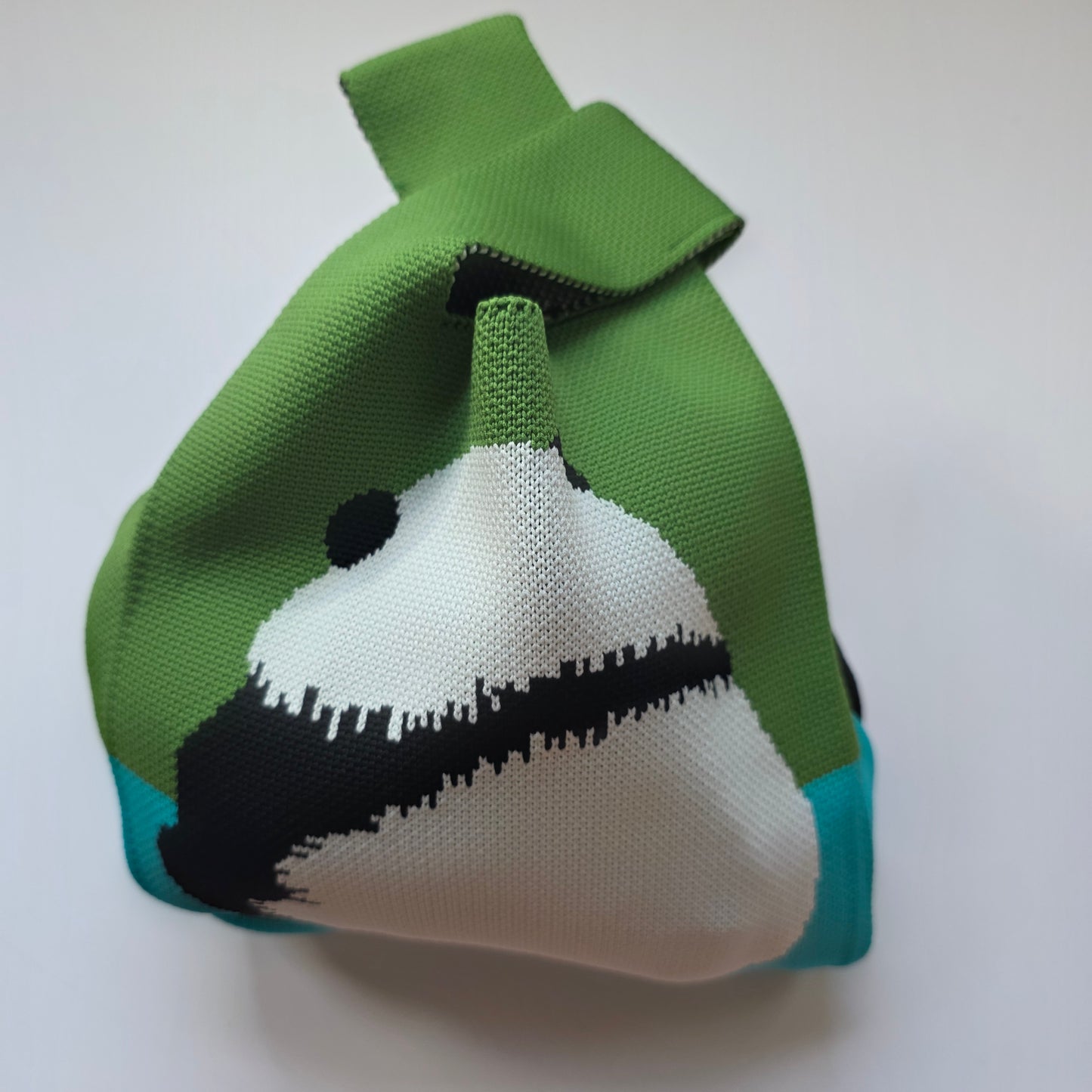 Small Knitted Project Bag Travel Tote Wristlet Green turquoise panda