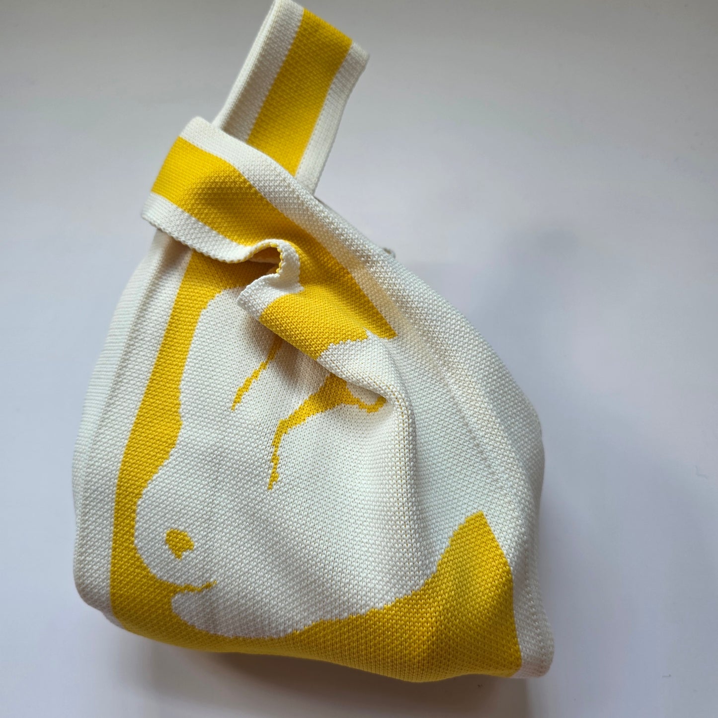 Small Knitted Project Bag Travel Tote Wristlet black white yellow bunny rabbit