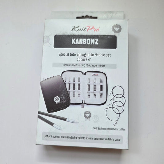Knitpro Karbonz special interchangeable knitting needle set. 4", 7 sizes