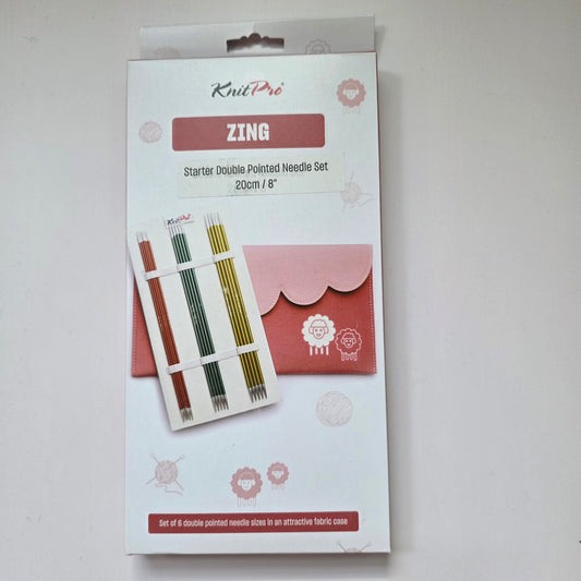 Knitpro Zing DPN set, 8" length, 6 sizes