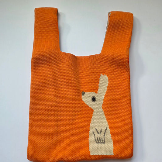 Small Knitted Project Bag Travel Tote Wristlet orange bunny rabbit