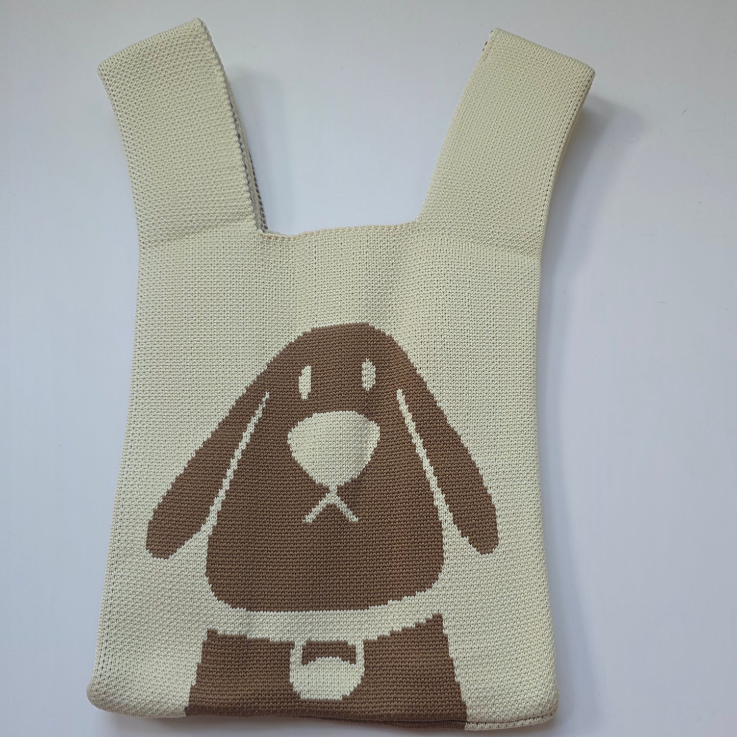 Small Knitted Project Bag Travel Tote Wristlet brown dog
