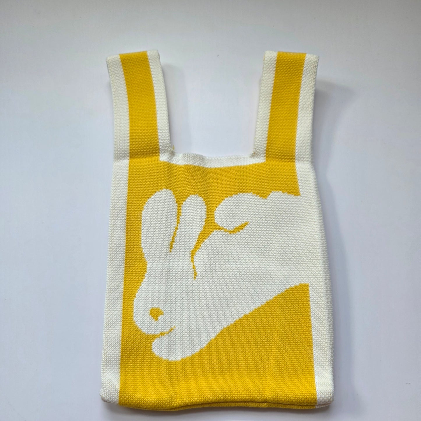 Small Knitted Project Bag Travel Tote Wristlet black white yellow bunny rabbit