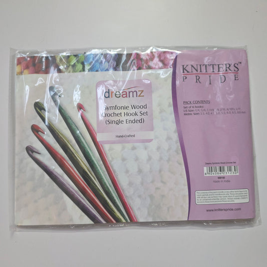 Knitter's Pride dreamz symfonie wood crochet hook set. 8 sizes. Single ended