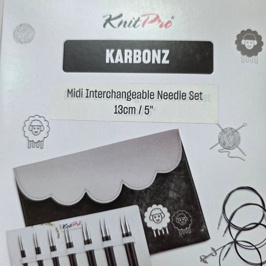 Knitpro Karbonz interchangeable knitting needle set. 5", 7 sizes