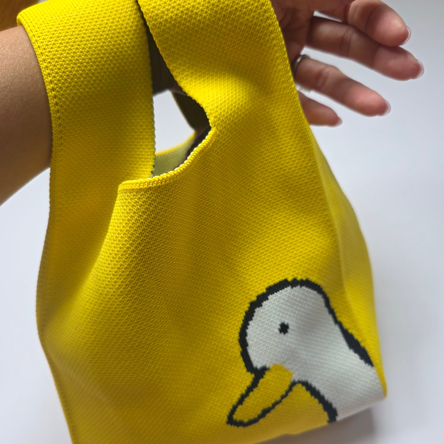 Small Knitted Project Bag Travel Tote Wristlet Yellow Duck