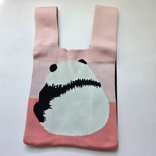 Small Knitted Project Bag Travel Tote Wristlet pink panda