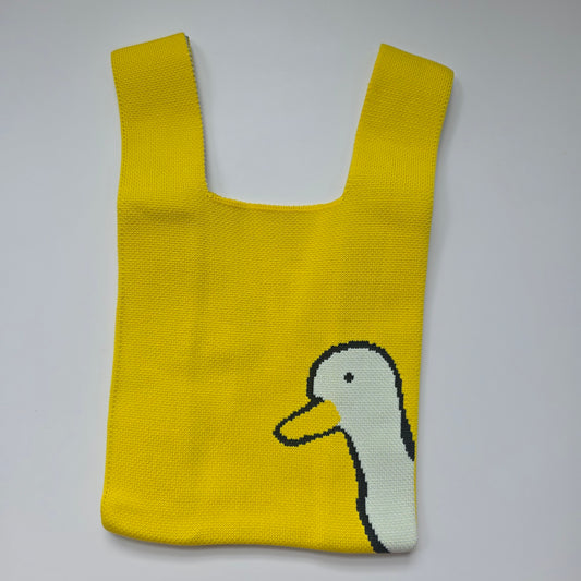 Small Knitted Project Bag Travel Tote Wristlet Yellow Duck