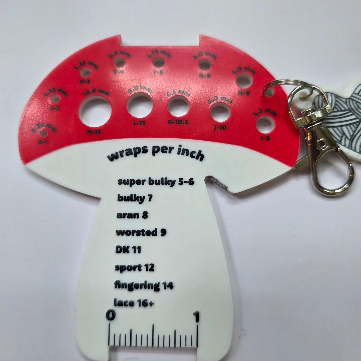 Knitting needle guage sizer mushroom