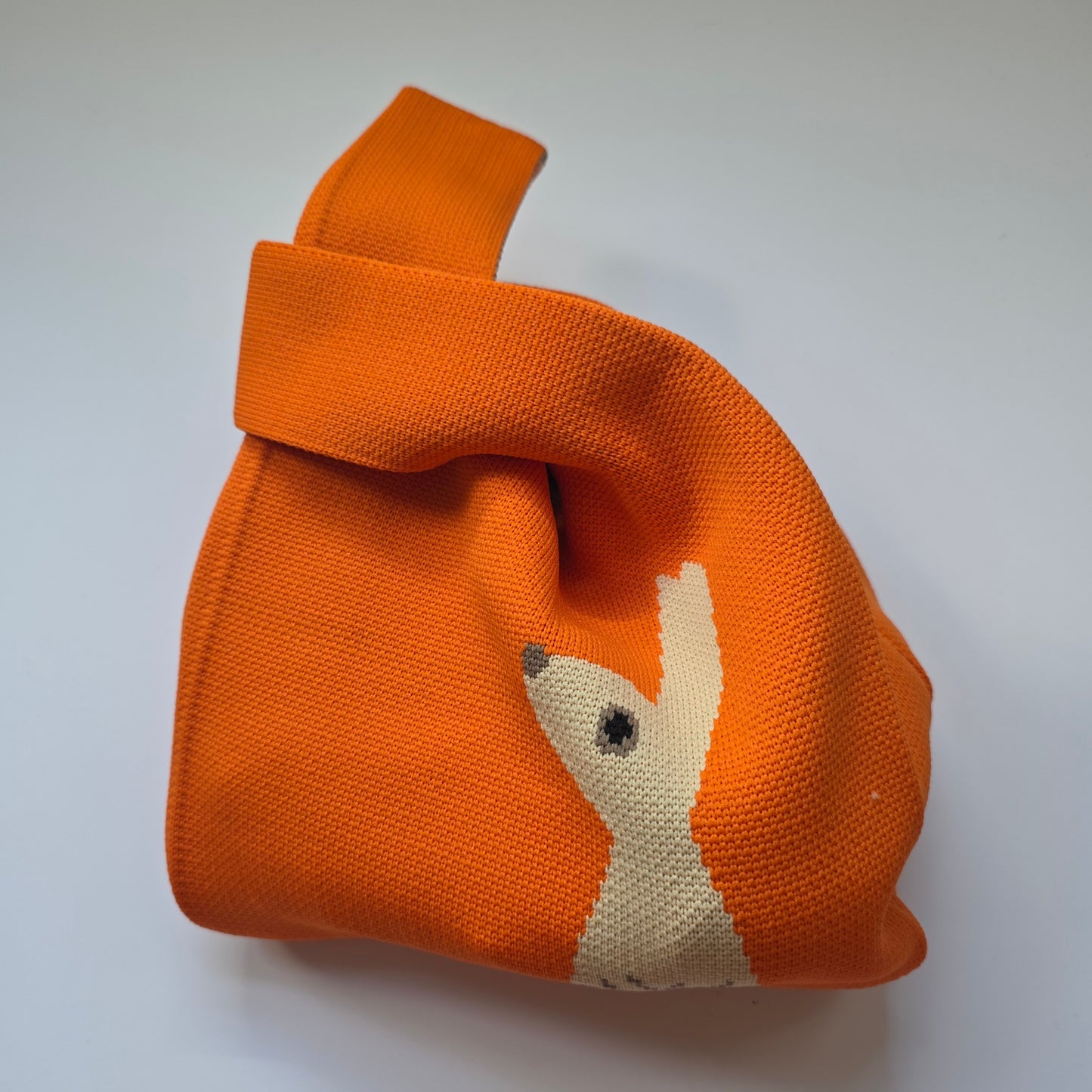 Small Knitted Project Bag Travel Tote Wristlet orange bunny rabbit