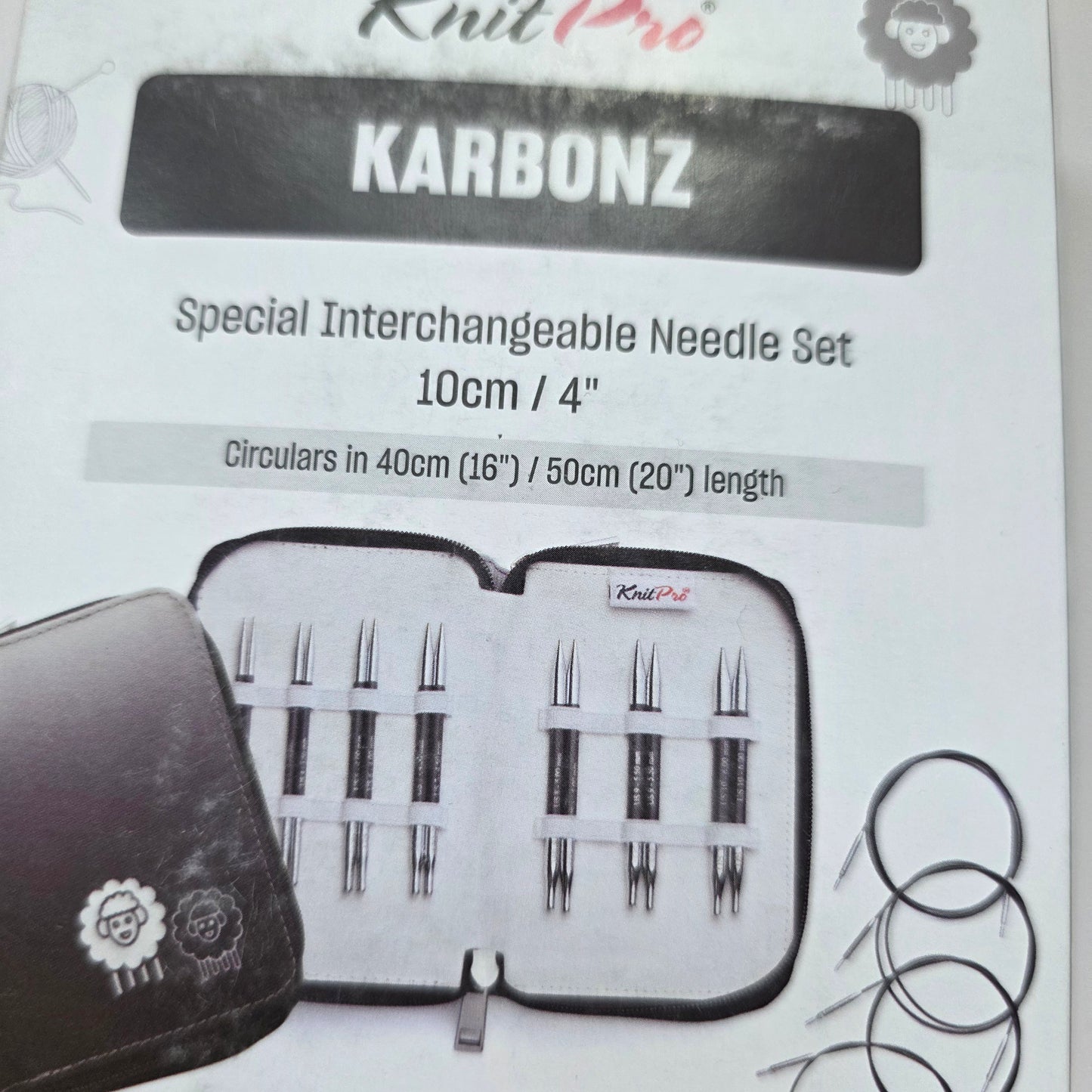 Knitpro Karbonz special interchangeable knitting needle set. 4", 7 sizes
