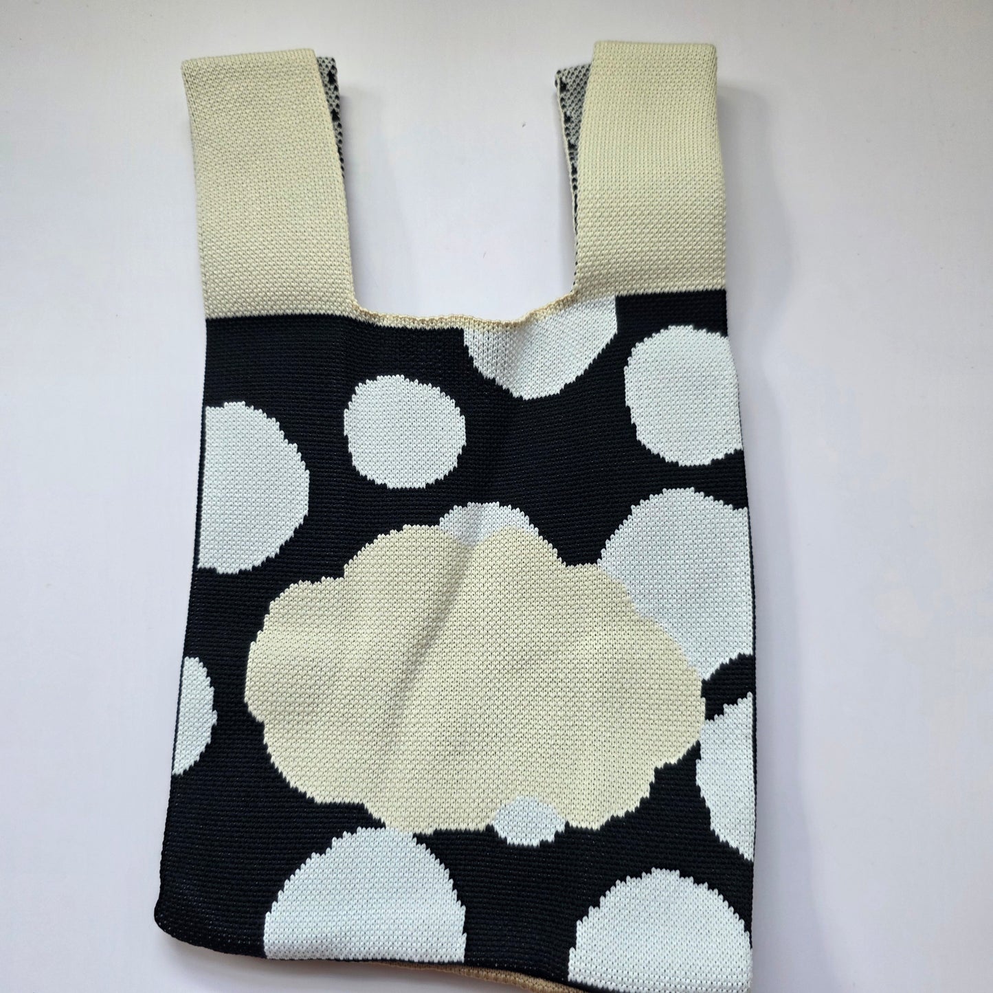 Small Knitted Project Bag Travel Tote Wristlet black white Biege panda