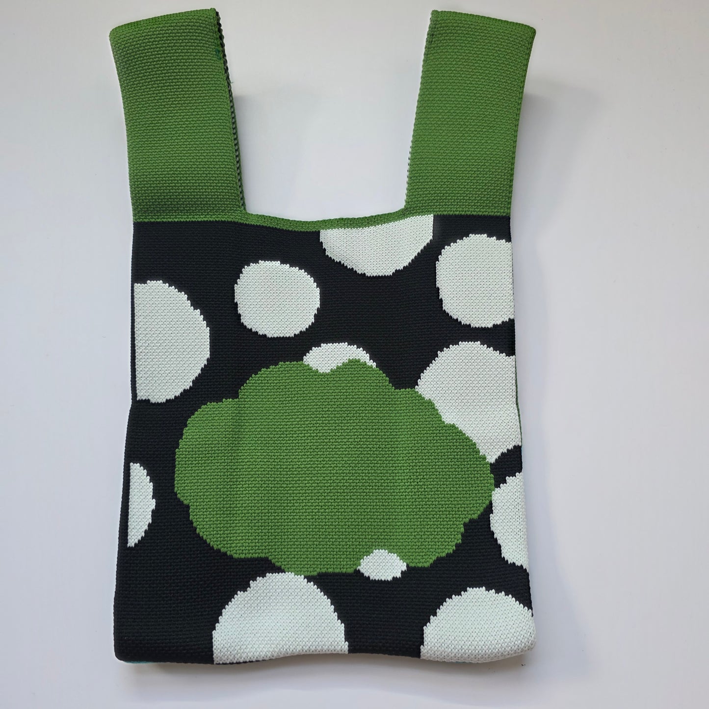 Small Knitted Project Bag Travel Tote Wristlet Green turquoise panda