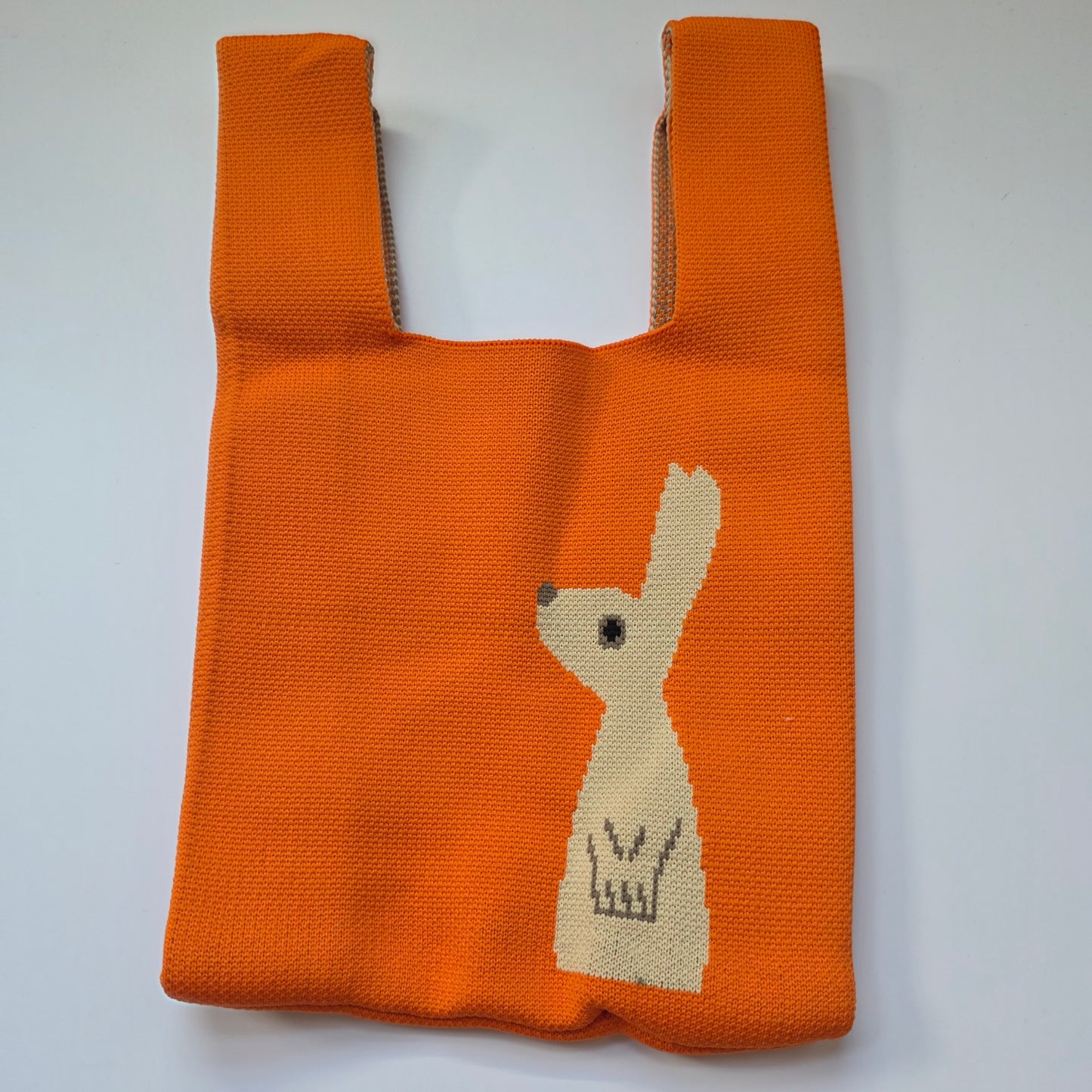 Small Knitted Project Bag Travel Tote Wristlet orange bunny rabbit